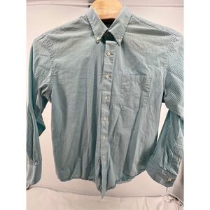 IZOD Mens Large L Gingham Button Down Shirt Long Sleeve Blue White Casual